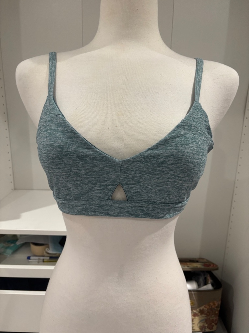 ALO Yoga Heather Teal Keyhole V-Neck Bralette